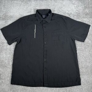 Nat Nast Shirt Men's Large Black Silk Short Sleeve Button Up Embroidered